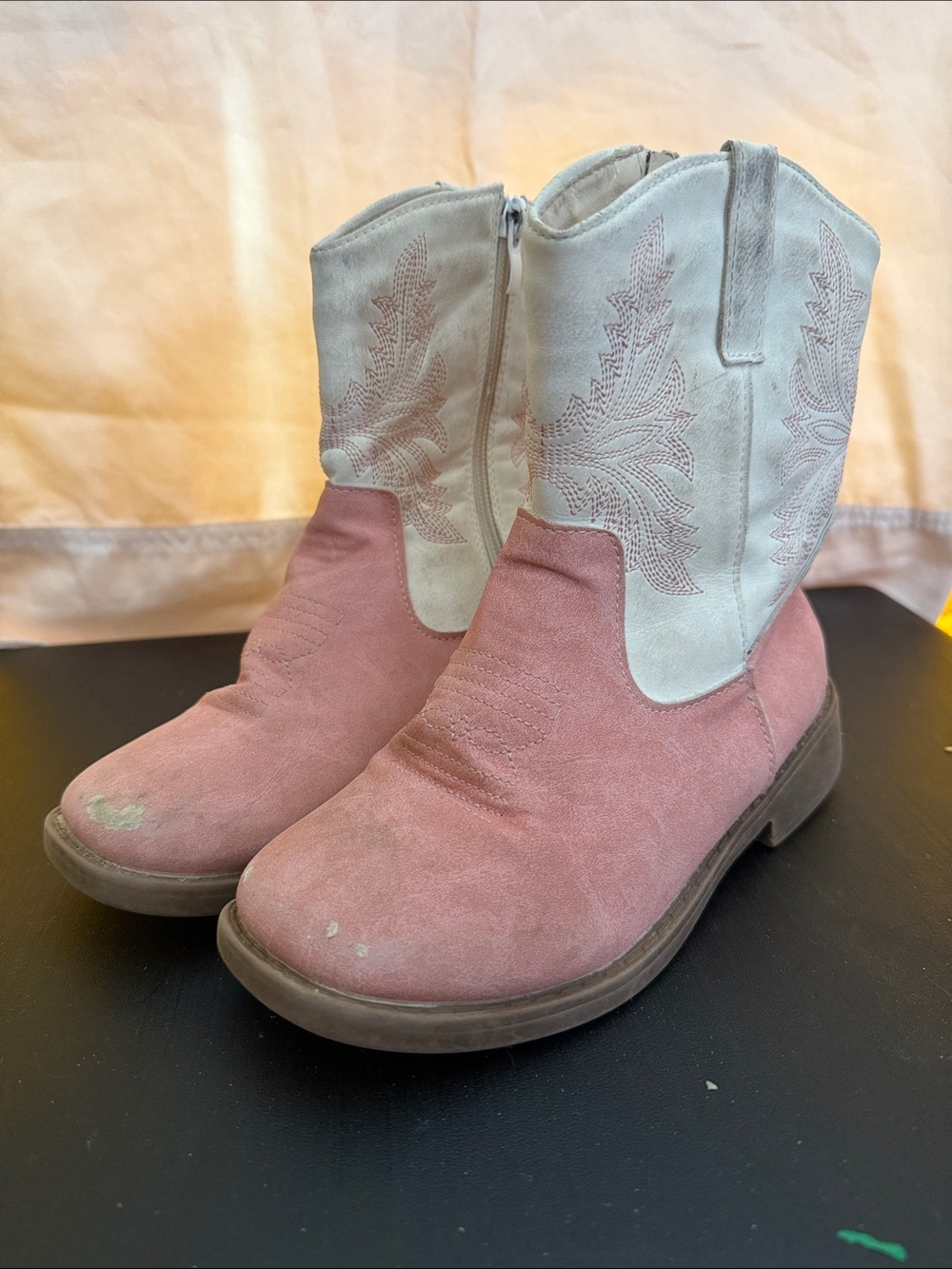 Girls Pink & Cream Suede Western Pull-On Boots - Kids